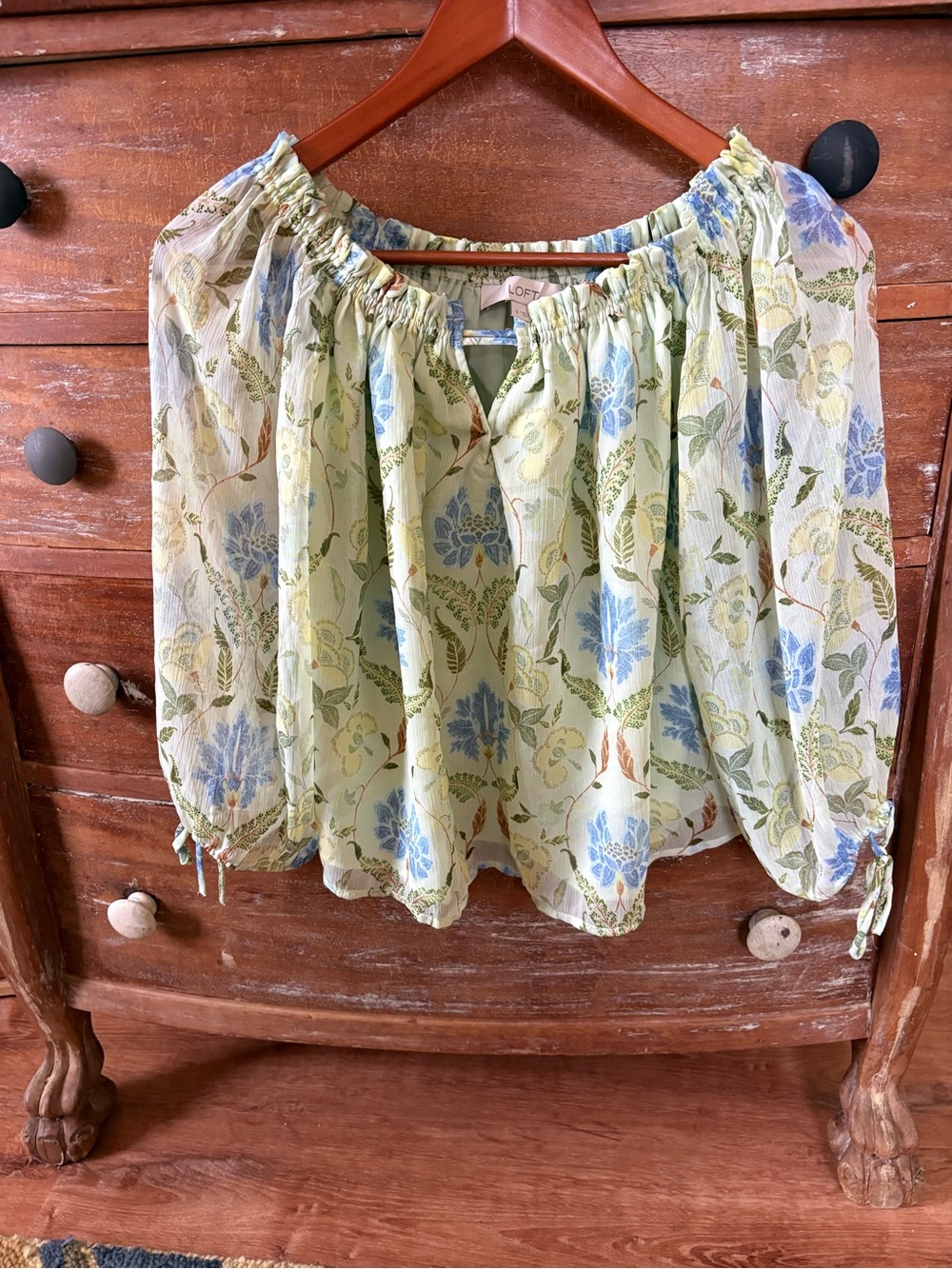 LOFT Yellow Floral Off-Shoulder Peasant Blouse
